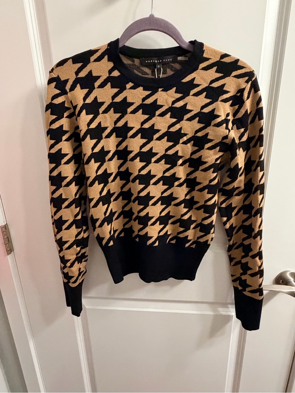Endless Rose Black & Tan Houndstooth Knit Sweater